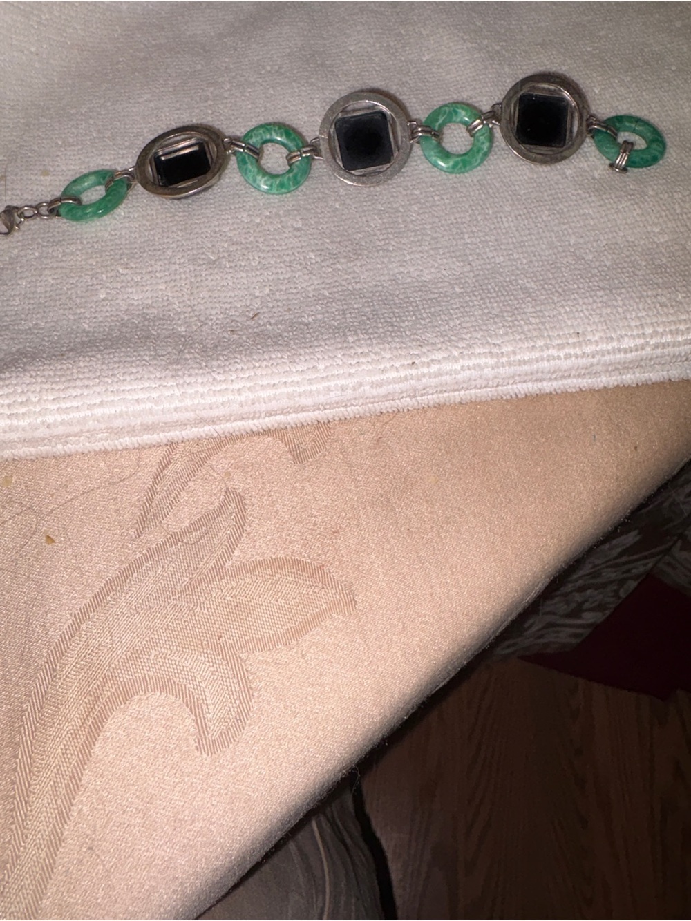 Silver Bracelet with Black Stones and Green Links